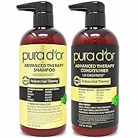 PURA D'OR Anti-Thinning Advanced Therapy Biotin Shampoo & Conditioner Hair Care Set, Clinically Proven, DHT Blocker Hair Thickening Products For Women & Men, Natural Daily Routine Shampoo, 16oz x 2