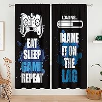 MESHELLY Boys Gamer Curtains 42W x 63H Inch Rod Pocket Gaming Decor for Teens Bedroom Video Game Gamepad Controller Quotes Men Kids Cool Art Printed Living Room Playroom Window Drapes 2 Panels Set