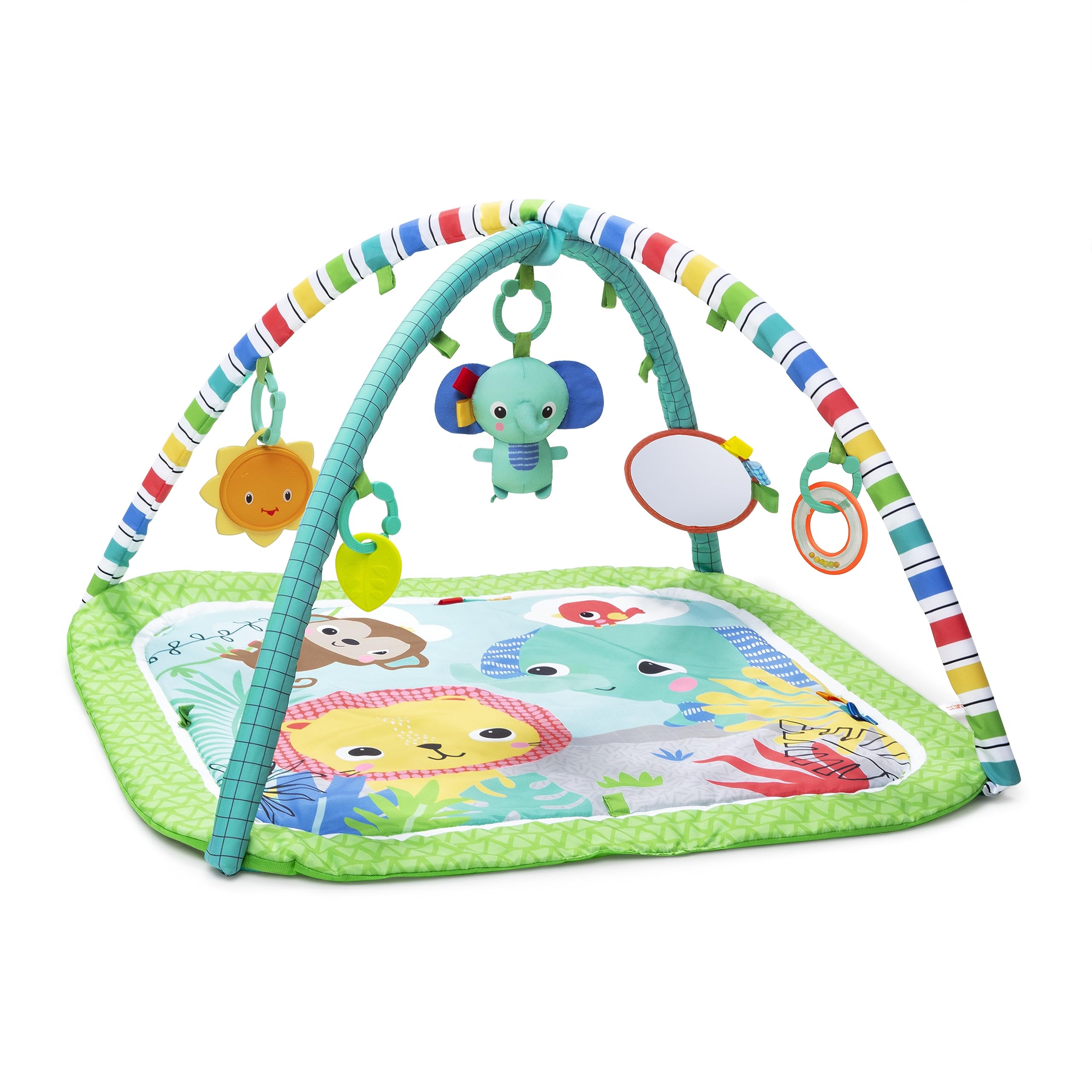 Bright Starts Wild Wiggles Baby Activity Gym & Play Mat with FoldingToy bar, Newborn and up - Green, 18.5” x 29.1” x 29.1”