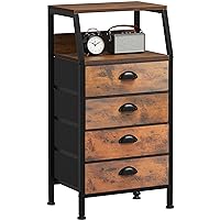 YITAHOME Vertical Dresser with 4 Drawers, Nightstand Fabric Storage Tower for Bedroom, Hallway, Entryway, Closets, with Sturdy Steel Frame, Wood Top, Easy Pull Handles, Rustic Brown Wood Grain Print