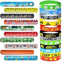 Lorfancy 56 Pcs Video Game Party Favors Kids Games Slap Bracelets Silicone Wristbands Girls Boys Video Game Party Supplies Decorations Gifts