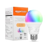 Amazon Basics Smart A19 LED Light Bulb, 2.4 GHz Wi-Fi, 7.5W (Equivalent to 60W) 800LM, Works with Alexa Only, 1-Pack, Multicolor