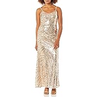 S.L. Fashions Women's Metallic Thin Strap Gown, Gold, 12