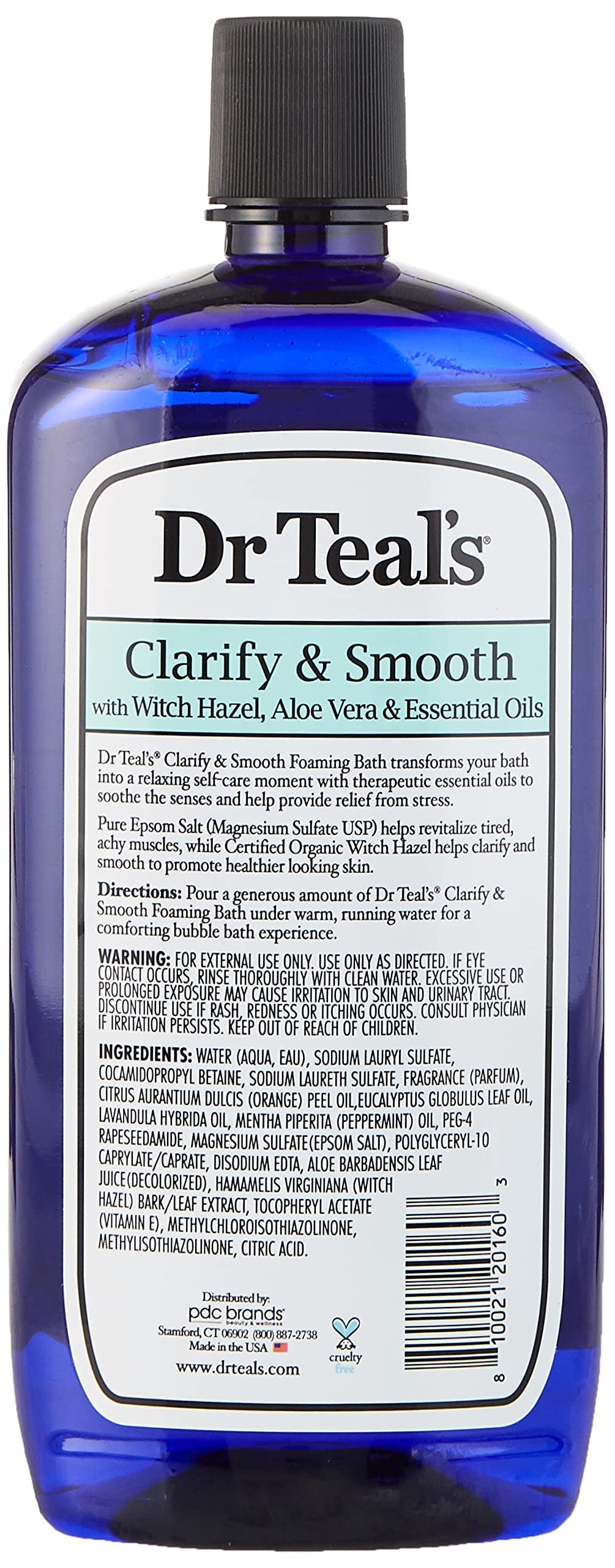 Dr Teal's Foaming Bath with Pure Epsom Salt, Clarify & Smooth with Witch Hazel & Aloe Vera, 34 fl oz (Packaging May Vary)