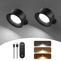 Wall Lights,2 Pcs LED Wall Lamps Scones with 3200mAh Rechargeable Battery Operated,3 Colors & Dimmable Touch and Remote Control,Cordless Wall Mounted 360° Rotation Lamp Light for Bedside Bedroom