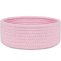 ABenkle Small Woven Basket, Empty Tiny Shallow Storage Basket, Mini Cotton Rope Baskets, Round Decorative Hamper, Montessori Basket Storage Bins for Toys, Spa, Socks, Nursery, Kids Room, Pink