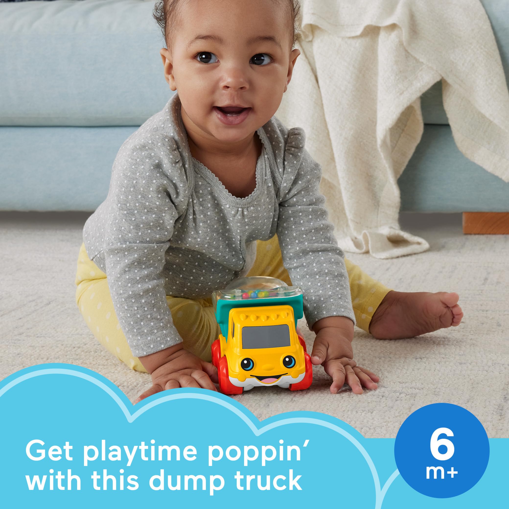 Fisher-Price Baby Toy Poppity Pop Dump Truck Push-Along Vehicle with Fine Motor Activities for Infants Ages 6+ Months