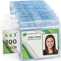 Horizontal Card Protector with Soft Edge (Sealable 4x3 Inch, 100 Pack), Waterproof ID Holder, Card Holder Bulk, Name Badge Holder, Name Tag Holder, Plastic Badge Holder, Clear Card ID Badge