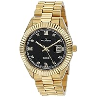 Peugeot 14K Gold Plated Diamond Luxury Dress Watch with Fluted Bezel and Calendar