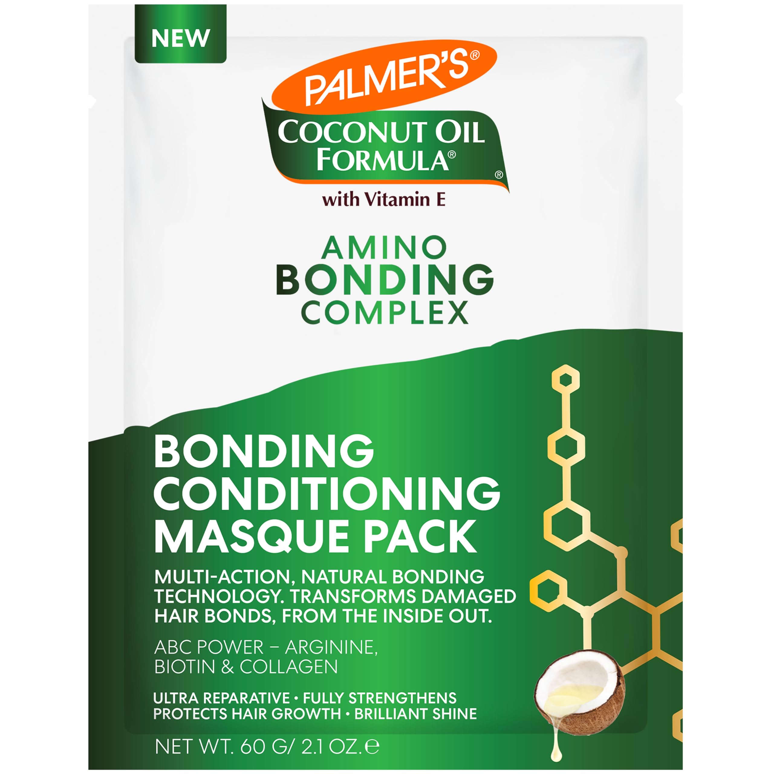 Palmer's Amino Bonding Complex Hair Mask, Intense Conditioning Masque Pack with Coconut Oil & Vitamin E, Heat Protectant, Anti Frizz, Adds Shine, Protects Hair Growth, All Hair Types, 2.1 oz packette