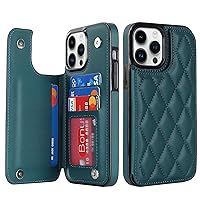 Compatible with iPhone 12 Pro Max Wallet Case with Card Holder, RFID Blocking PU Leather Double Magnetic Clasp Protective Shockproof Cover 6.7 inch (Dark Green)