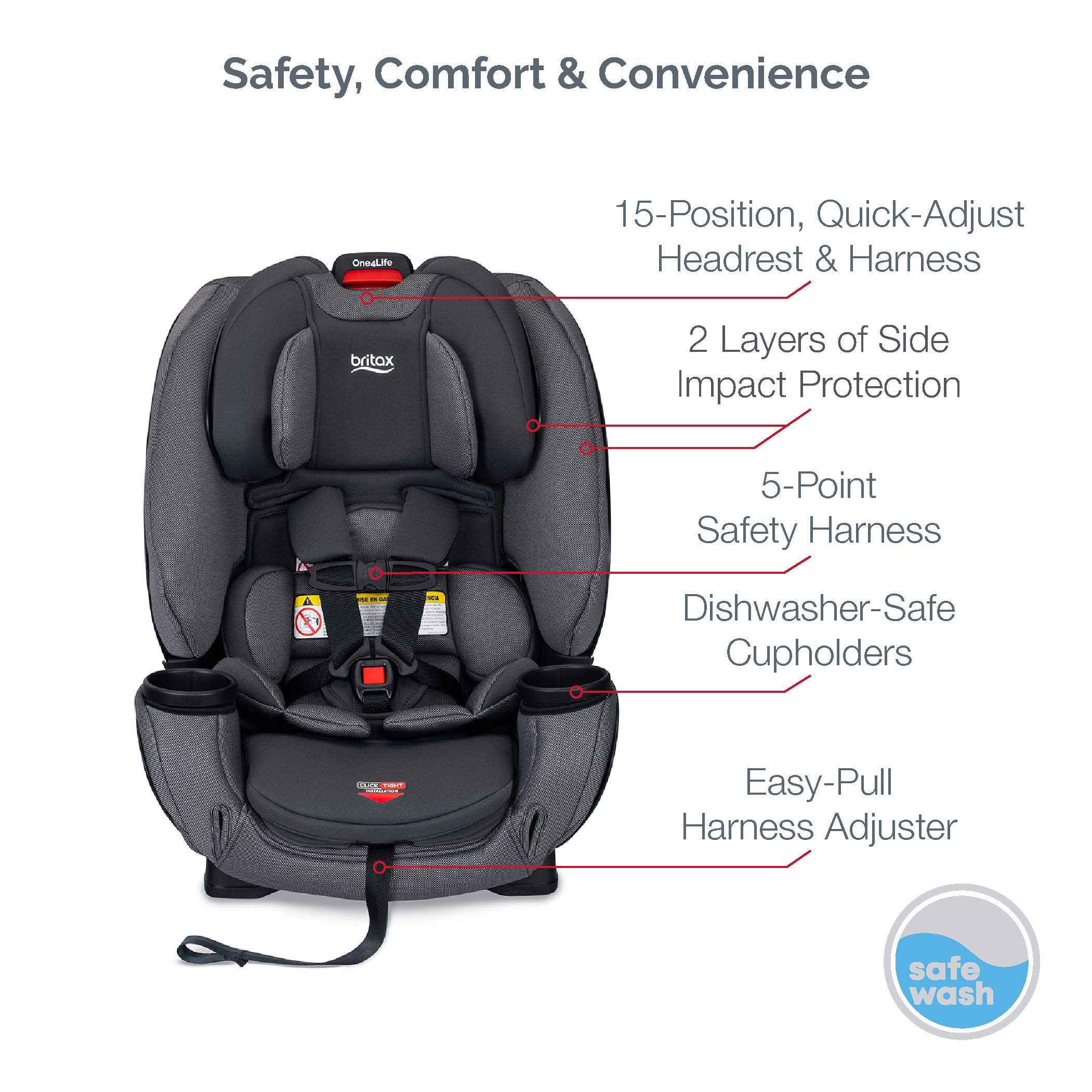Britax One4Life ClickTight All-in-One Car Seat – 10 Years of Use – Infant, Convertible, Booster – 5 to 120 Pounds - SafeWash Fabric, Drift