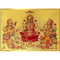 Yogic Mantra Laxmi Ganesh Saraswati Photo | Unframed 5x7 Inch | 180 GSM Gold Foil Paper | Embossed Printing | Lakshmi Ganesha Saraswati Wall Decor Poster | Diwali Art Gift | Home Mandir, Office Temple