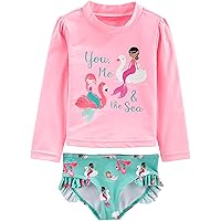 Simple Joys by Carter's Girls' 2-Piece Assorted Rashguard Sets, Aqua Green Swan/Pink Mermaid, 18 Months