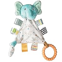 Taggies Teething Toys Baby Rattle Portable Triangle Activity Toy with Sensory Tags, 6-Inches, Elephant