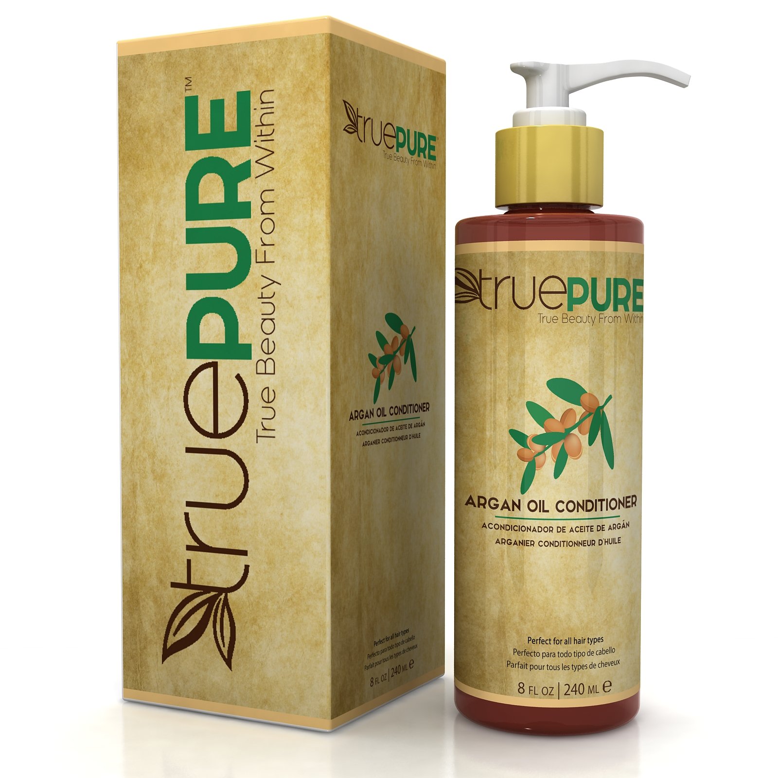 TruePure Argan Oil Conditioner With ArganPure Complex - Natural, Unscented, Plant Based Hair Loss Prevention Formula Without Sulfates or Parabens For Healthy Hair Growth - 8oz