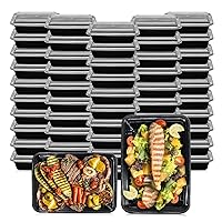 Meal Prep Containers with Airtight Lids, BPA Free, Reusable Plastic Food Container, 38 oz, Rectangular, Black/Clear, 50 Sets