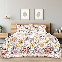 Queen Comforter Set, Soft and Fluffy 3-Piece Queen Comforter Set for Girl, Reversible Vintage Floral Queen Comforter Set with 1 Comforter and 2 Pillowcases