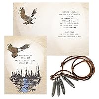 Smiling Wisdom - I Look Up to You Greeting Card and Keepsake Gift Set - Stainless Steel Feathers, Leather Rope - Dad Brother Friend Father Mentor (Eagle Feathers)