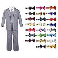 6pc Baby Toddler Boy Formal Medium Gray Suit Set w/Satin Color Bow Tie SM - 4T