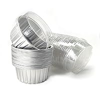 Aluminum Foil Ramekin Baking Cups, 5oz 125ml Cheesecake Pan, Creme Brulee Tin Cups with Flat Lids(24pcs, Silver)