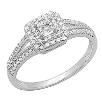 Dazzlingrock Collection 0.50 Carat (ctw) 14K Princess & Round Diamond Split Shank Bridal Halo Ring 1/2 CT, White Gold, Size 7