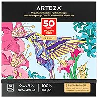 Arteza Adult Coloring Book, 9 x 9 Inches, Animal Designs, Stress-Relieving Coloring Book for Adults with 50 Different One-Sided Images, Art Supplies for Relaxing, Reflecting, and Decompressing