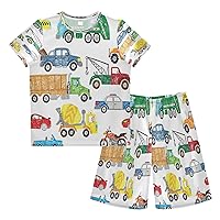 Boy's Summer Shorts Sets Trucks Car Hawaiian Shirt Sets Graffiti Kids Button Down Short Shirt & Pants 2 Pcs XS