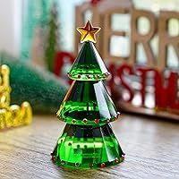 H&D Green Crystal Glass Christmas Tree Holiday Figurine with Gift Box