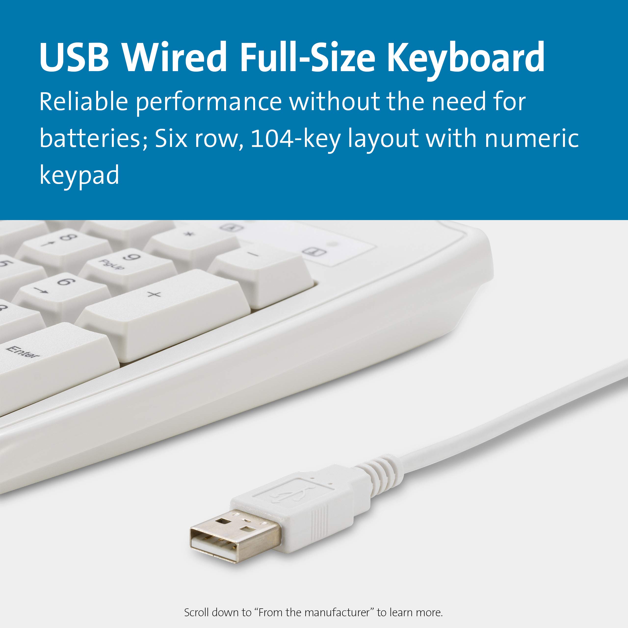 Kensington Pro Fit USB Washable Keyboard, White (K64406US)