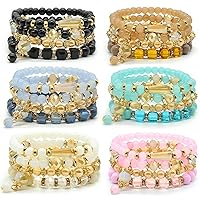 Bohemian Bracelet Sets for Women - 6 Sets Stackable Stretch Bracelets Multi-color Boho Jewelry for Women Hippie Bracelets Dainty Jewelry Best Friend Gift