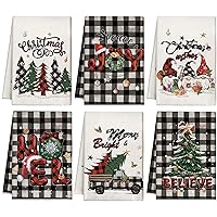 6 Pcs Christmas Kitchen Towels Black White Buffalo Plaid Dish Towels Christmas Vintage Tea Towels Plaid Gnome Truck Xmas Tree Hand Towels Farmhouse Housewarming Gifts for Kitchen Holiday Xmas