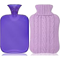 Hot Water Bottle with Cover Knitted, Transparent Hot Water Bag 2 Liter - Purple