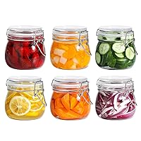 ComSaf Airtight Glass Canister Set of 6 with Lids 17oz Food Storage Jar Round - Storage Container with Clear Preserving Seal Wire Clip Fastening for Kitchen Canning Cereal,Pasta,Sugar,Beans,Spice