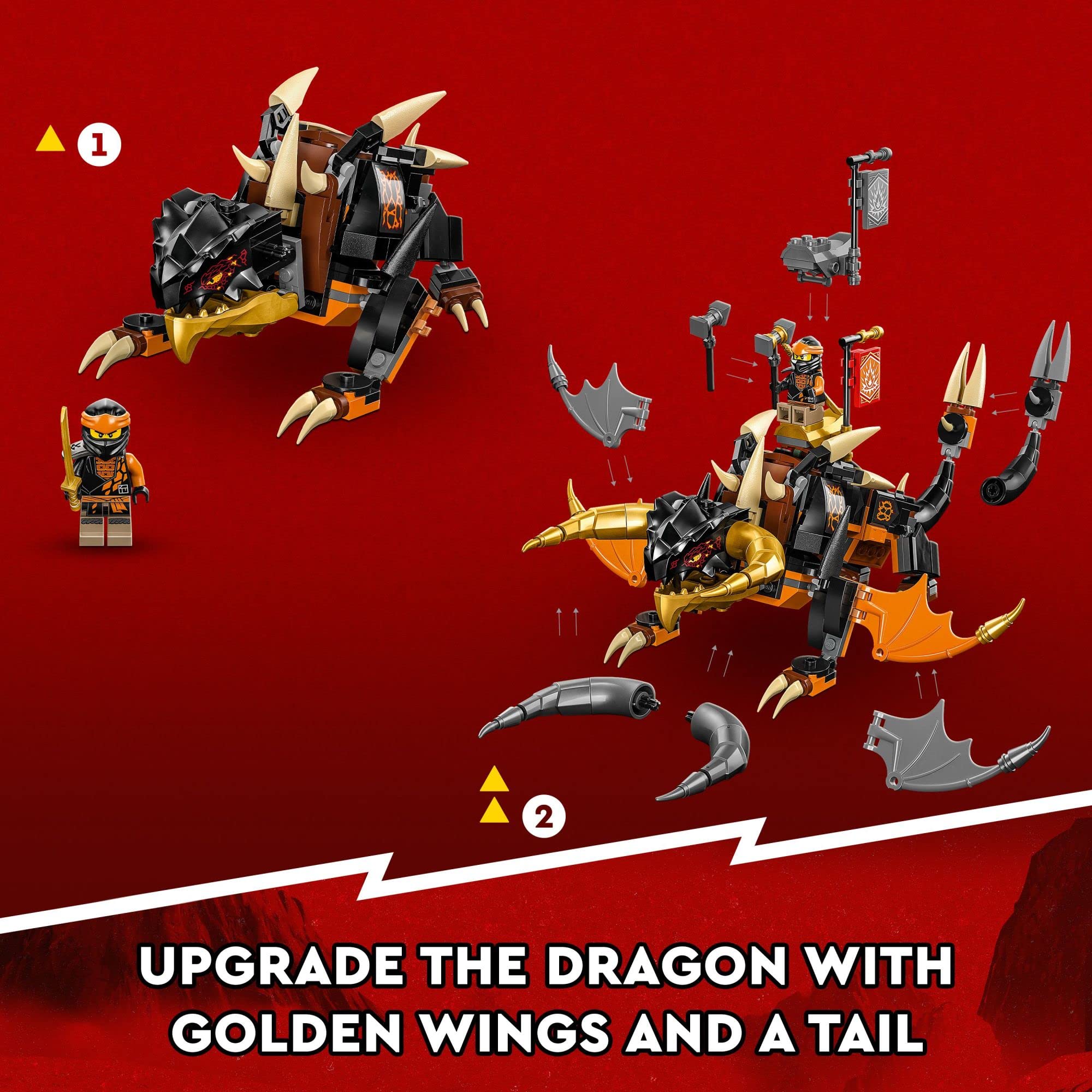 LEGO NINJAGO Cole’s Earth Dragon EVO 71782, Upgradable Action Toy Figure for Boys and Girls with Battle Scorpion Creature and 2 Minifigures, 2023 Playset