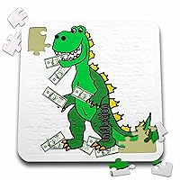 3dRose Funny Green Godzilla Monster Eating Money Inflation Cartoon - Puzzles (pzl_356378_2)