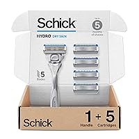 Schick Hydro Dry Skin Razor, 1 Razor Handle and 5 Cartridges | Razors for Men, 5 Blade Razor Men, Mens Razors for Shaving, Razor Blades for Men, 1 Handle with 5 Razor Blades Refills