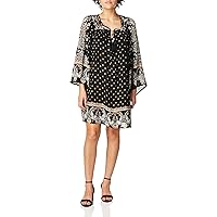 Angie Women's Juniors Black Printed Bell Sleeve Dress