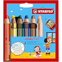 STABILO Multi-talented Pencil woody 3-in-1 - Wallet of 6 - Assorted Colors + Sharpener