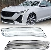 NSLUMO Led Side Marker Lights Compatible w/Cadillac CT5 2020 2021 2022 2023 White Led Front Bumper Side Marker Reflector Repeater Lamp Kit LH RH Clear Lens Strip Led Sidemarkers OEM Replacement