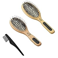 Kent Cushion Detangler Brush Set,Large Size,Purse Size and Hair Brush Cleaner include.Oval Wood Paddle Detangling Hair Brush for Medium to Long Hair, Made in England