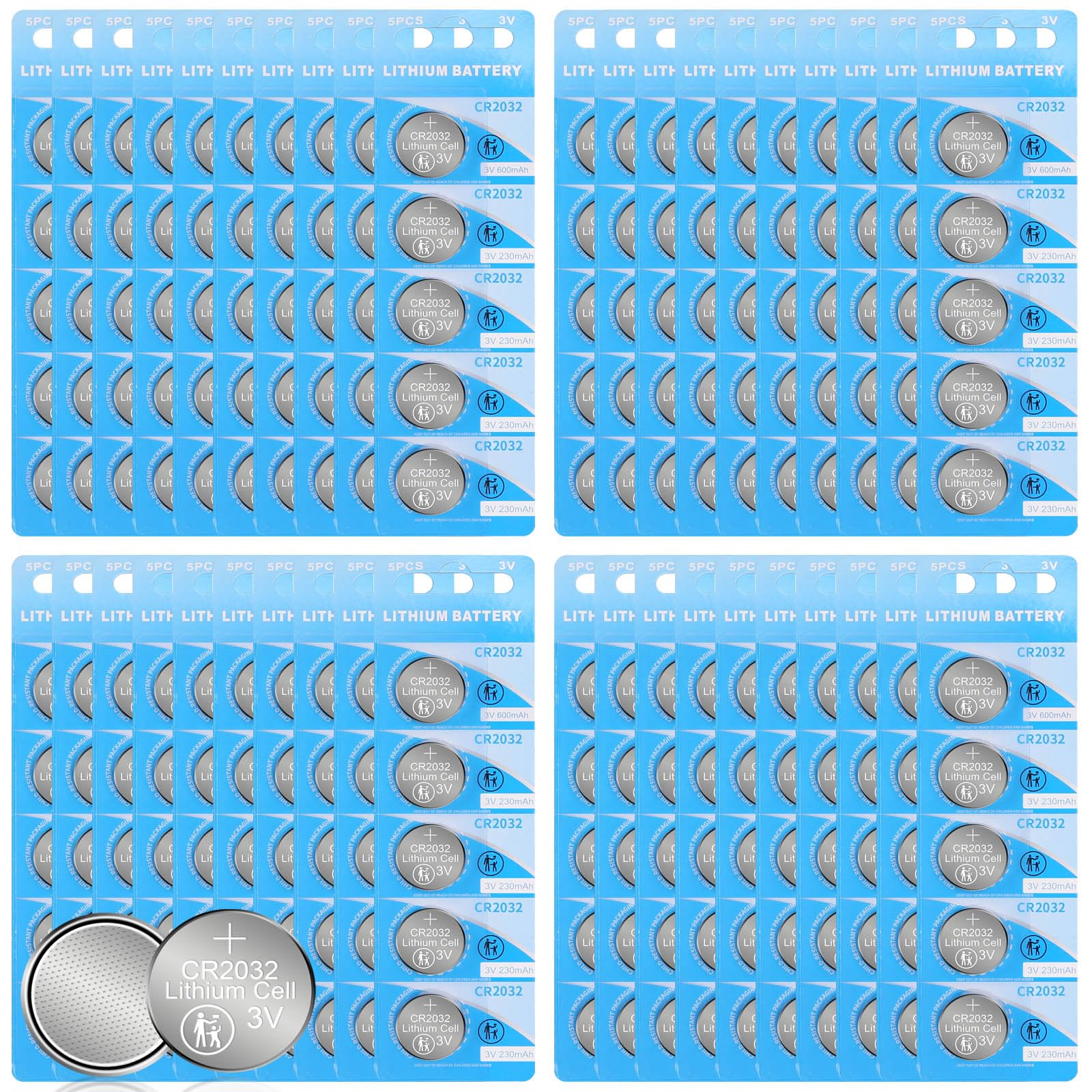 WANZELONYO CR2032 Battery CR2032 3V Lithium Button Cell 230mAh 200 Count