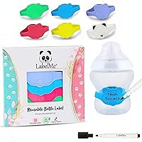 Silicone Baby Bottle Labels for Daycare, Home, and Travel Organization, Fits Small Water Tumblers, Sippy Cups, Snack Containers, and Food Jars, Cute Animal Shapes, Includes Waterproof Marker