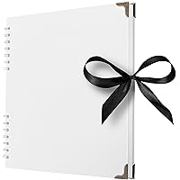 Bstorify 10 x 10 Inches Scrapbook Album 70 Pages White Thick Kraft Paper Corner Protectors, Ribbon Closure - Ideal for Your Scrapbooking, Art & Craft Projects (White, 10 x 10 Inch)