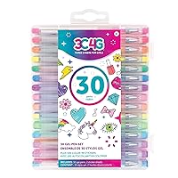 Three Cheers for Girls by Make It Real - 30 Piece Gel Pen Set - Colored Gel Pens with Metallic, Pastel, Neon, Rainbow & Glitter - Cute Pens for Drawing, Coloring or Journaling - Includes 100+ Stickers