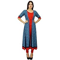 Bimba Womens Designer Flaired kurta Dress Indian Clothing Printed Rayon Kurti Indian Custom Clothing