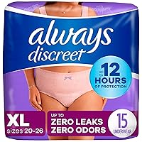 Always Discreet Adult Incontinence & Postpartum Underwear For Women, Classic Cut, Size X-Large, Maximum Absorbency, Disposable, 15 Count (Pack of 1) (Packaging May Vary)