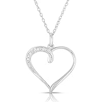 NATALIA DRAKE Diamond Accent Small Heart Necklace with 18 Inch Chain for Women in Rhodium Plated Brass Color I-J/Clarity I2-I3