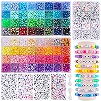 QUEFE 2350pcs, 64 Colors, Pony Beads for Bracelet and Necklace Making, Rainbow Craft Beads and Elastic Strings Kit, Letter Beads Set for Girls