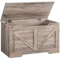 Storage Bench, 29.5” Retro Wooden Storage Chest with U-Shaped Cut-Out Pull, Safety Hinge, Supports 220 lb and Easy Assembly for Toy Box Organizer (Greige) BG77CW01